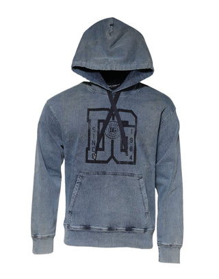 Blauer Baumwoll-Kapuzenpullover mit Logo