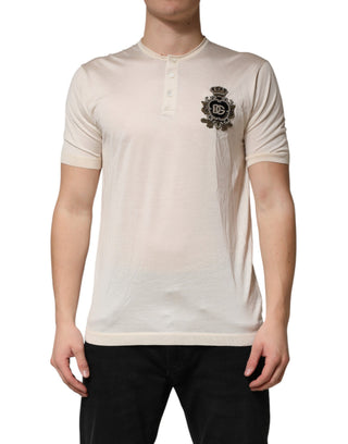 Off White Silk Logo Patch Men Henley T-shirt