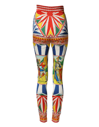 Multicolor Silk Carretto Leggings Stretch Waist Pants