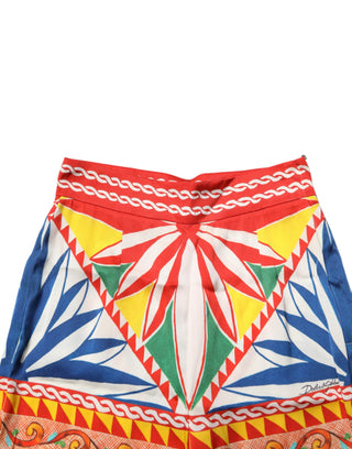 Multicolor Silk Carretto Leggings Stretch Waist Pants