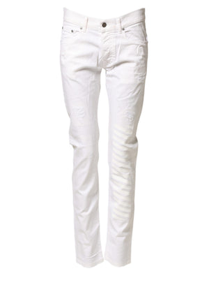 Weiße Baumwoll-Stretch-Röhrenjeans aus Denim