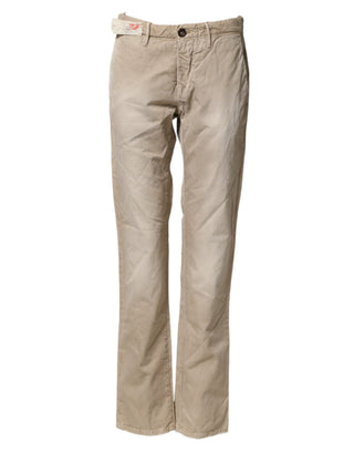 Beige Mid Waist Straight Women Casual Chino Trouser Pants