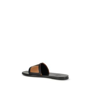 Sandalias planas de cuero de becerro Bos Taurus negras