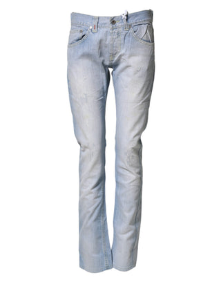 Hellblaue Baumwoll-Stretch Straight Denim-Hose