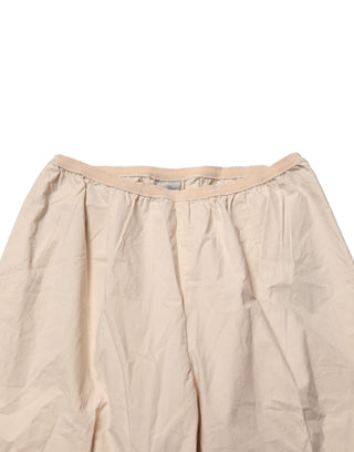 Beige Baumwoll-Chino-Hose mit hoher Taille und geradem Bein