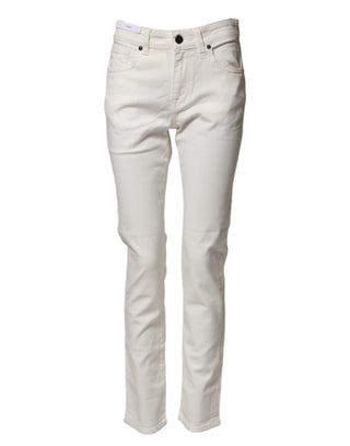 Pantalones vaqueros de mezclilla blancos de cintura media y corte ajustado