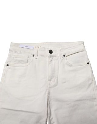White Cotton Mid Waist Skinny Denim Trouser Jeans