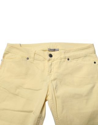 Yellow Cotton Low Waist Slim Fit Skinny Denim Casual Jeans