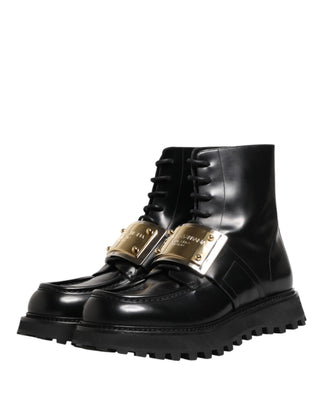 Botas negras de cuero con placa DG y cordones