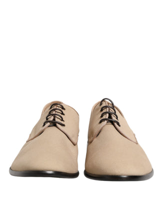 Zapatos Derby beige de lona con cordones para hombre