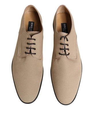 Zapatos Derby beige de lona con cordones para hombre