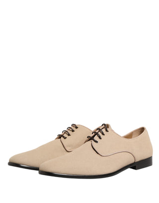 Zapatos Derby beige de lona con cordones para hombre