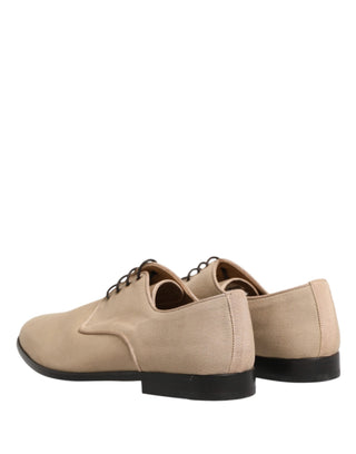 Zapatos Derby beige de lona con cordones para hombre