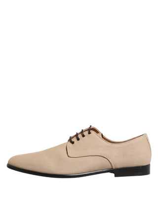Zapatos Derby beige de lona con cordones para hombre