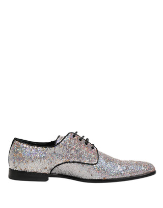 Silberne Pailletten-Schnürschuhe für Herren im Derby-Stil