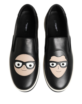 Black Leather Signature Figures Sneakers Shoes