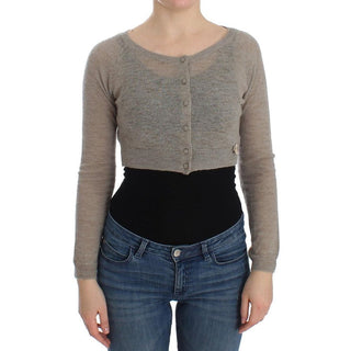 Cárdigan beige de alpaca y cuero