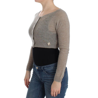 Cárdigan beige de alpaca y cuero