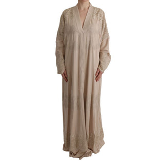 Beige Seidenjacke in voller Länge
