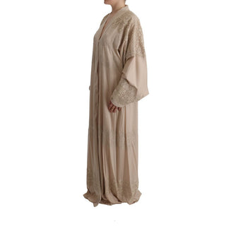 Beige Seidenjacke in voller Länge