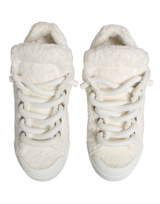 White Faux Shearling Low Top Sneakers  Shoes