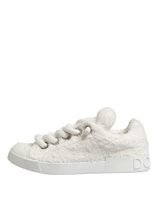 White Faux Shearling Low Top Sneakers  Shoes