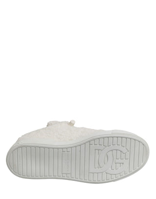 White Faux Shearling Low Top Sneakers  Shoes