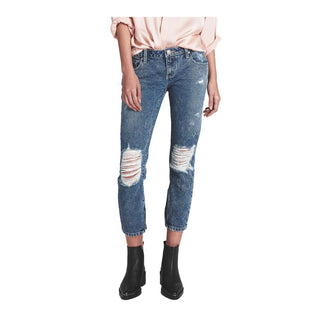 Jeans azules de algodón recortados