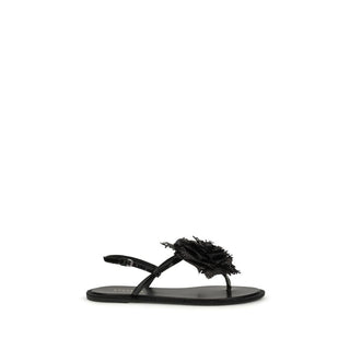 Flache Sandalen aus schwarzem Kalbsleder (Bos taurus)