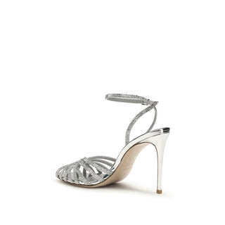 Sandalias de tacón stiletto de piel de becerro Bos Taurus plateadas