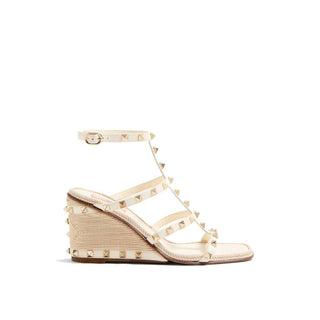 Beige Keilsandalen aus Kalbsleder