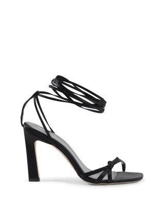 Schwarze Satin-Riemchensandalen