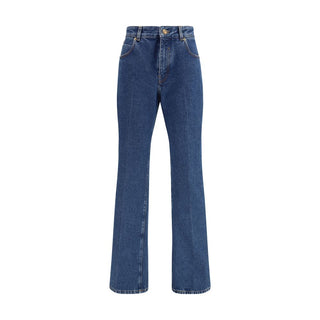 Jeans de pierna recta de algodón azul