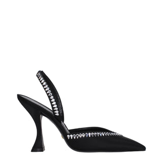 Schwarze Satin-Stiletto-Sandalen