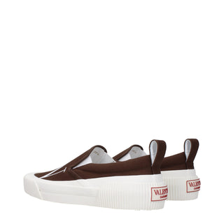 Brown Fabric Slip-On Loafers