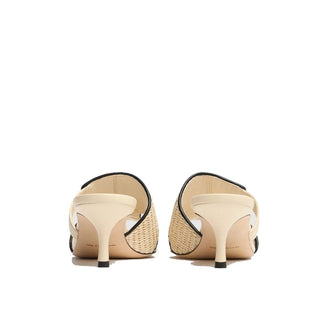 Beige Leder-Stiletto-Sandalen