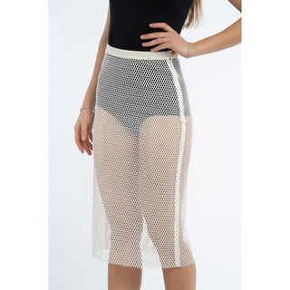 Falda midi de poliéster blanca