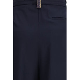 Blue Polyester Casual Pants