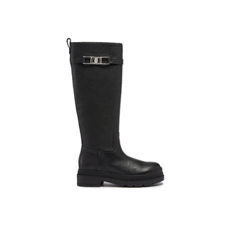 Schwarze Kalbsleder-Overknee-Stiefel