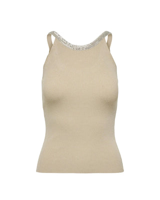 Camisetas sin mangas de nailon y elastano beige