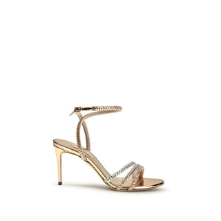 Goldfarbene Kalbsleder-Sandalen mit Stilettoabsatz aus Bos Taurus