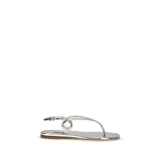 Flache Sandalen aus silbernem Kalbsleder (Bos Taurus)