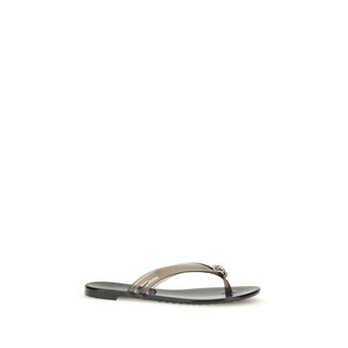 Schwarze flache Sandalen aus Polyurethan