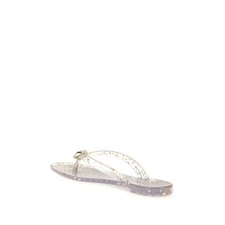 Goldene Polyurethan-Flachsandalen