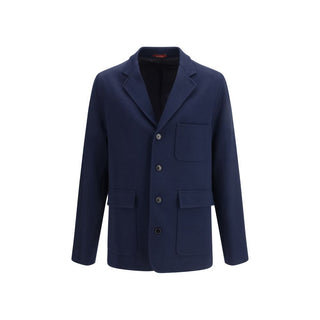 Blue Cotton Full-Length Jacket
