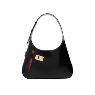 Schultertasche aus schwarzem Kalbsleder