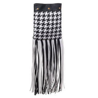 Bolso de hombro de cuero y textil blanco y negro