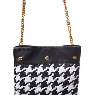 Bolso de hombro de cuero y textil blanco y negro