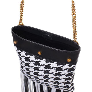 Bolso de hombro de cuero y textil blanco y negro