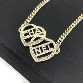 Gold Tone Heart Choker Necklace With Logo